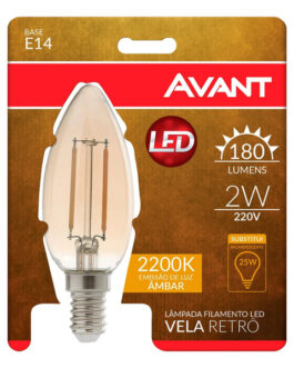 LÂMPADA LED FILAMENTO RETRÔ VELA 2W E14 AMBAR – AVANT