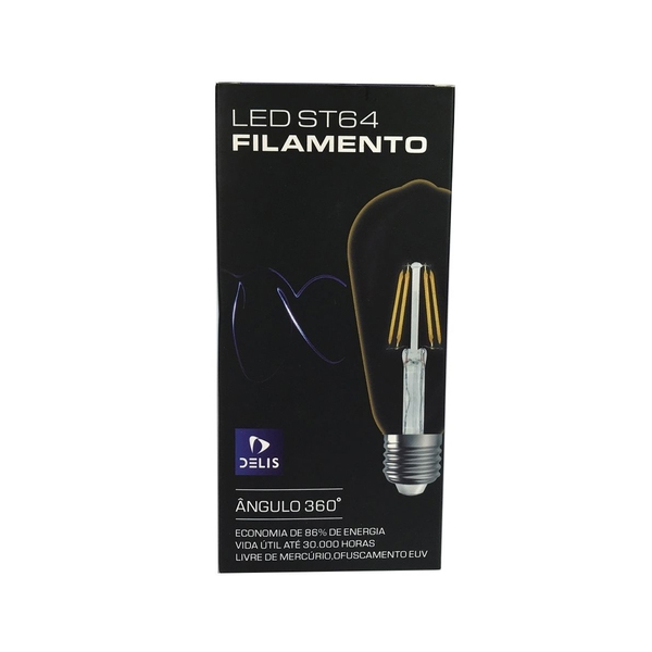 LÂMPADA DE FILAMENTO LED ST64 4W BQ - DELIS - 1ª CLASSE ELETROLED